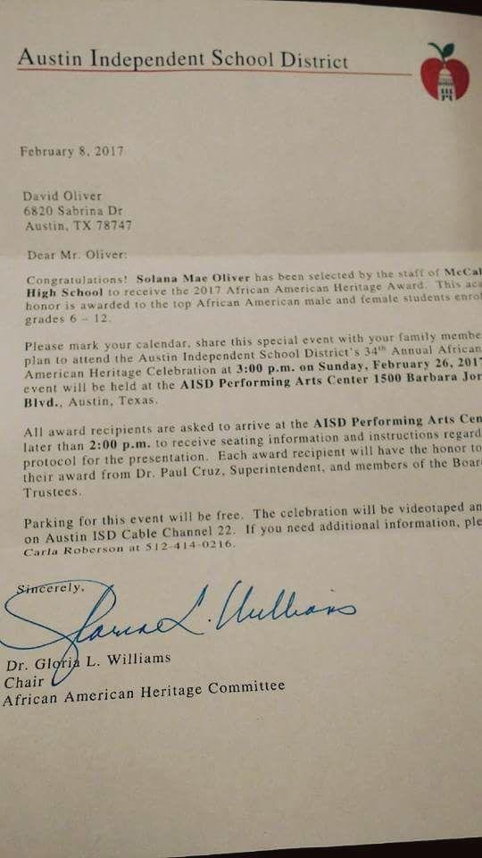 Congratulations to Solana Mae Oliver for once again receiving the AustinISD African American Heritage Award. After 4 years of receiving this award maybe she is actually #blackenough for people. #blackgirlmagic