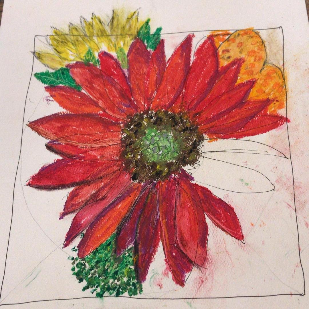 From today’s oil pastels class from Michael’s. Focused more on techniques.