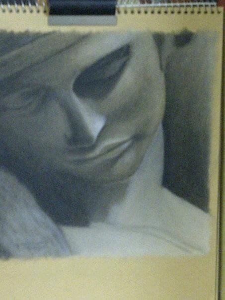 Face of night, statue on one of the sarcophagi of the Medicis, after Michelangelo, carbon pencil and white pastel