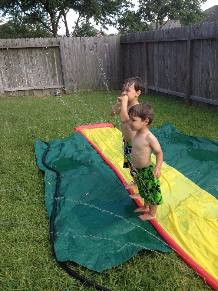 Splashing in backyard