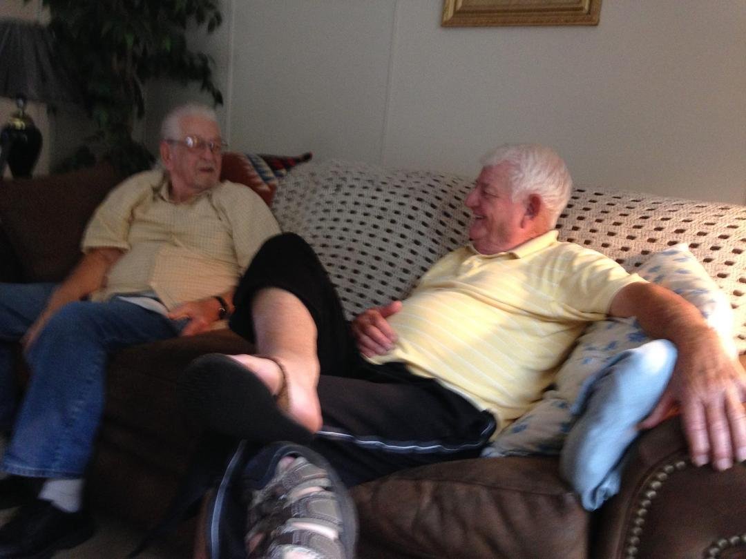 Two young rascals reminiscing days gone by in Coalwood, W.Va. Thank you Dad and Pick Hylton for letting me be a silent spectator. Never seen two fellas laugh so much and remember so many small details at 81 years each. I ca