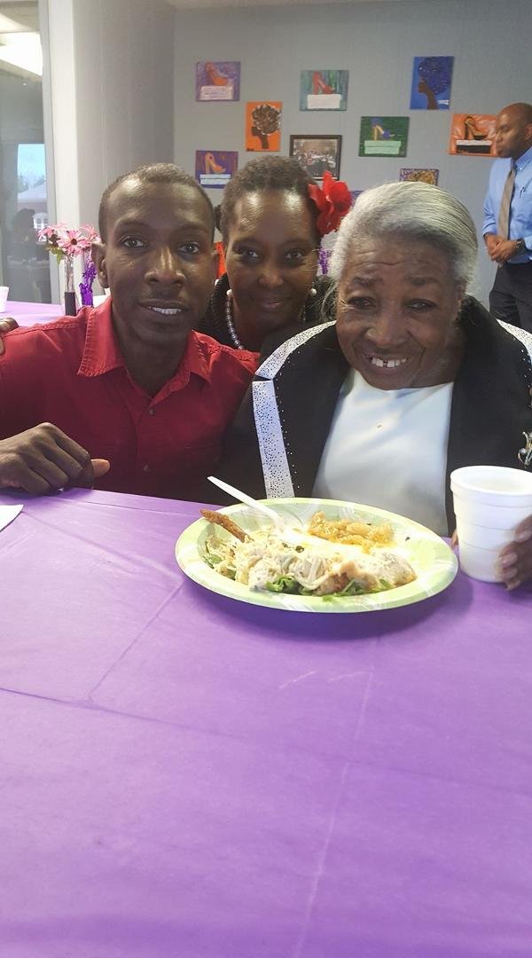 Mom my wife and I having lunch