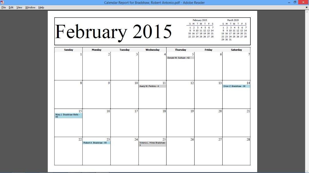 Feb 2015 Calender Birth, Deaths and Marriages