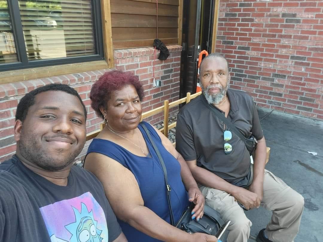 At Texas Roadhouse having a nice wonderful dinner for Mother's Day with my son and his dad