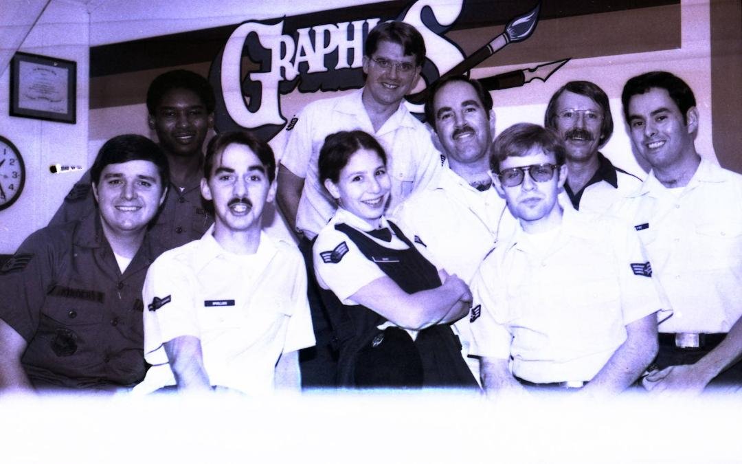 Happy workers Greatest Boss (NCOIC) Castle AFB Graphics --set SAC record for most Outstandings on Readiness Inspections