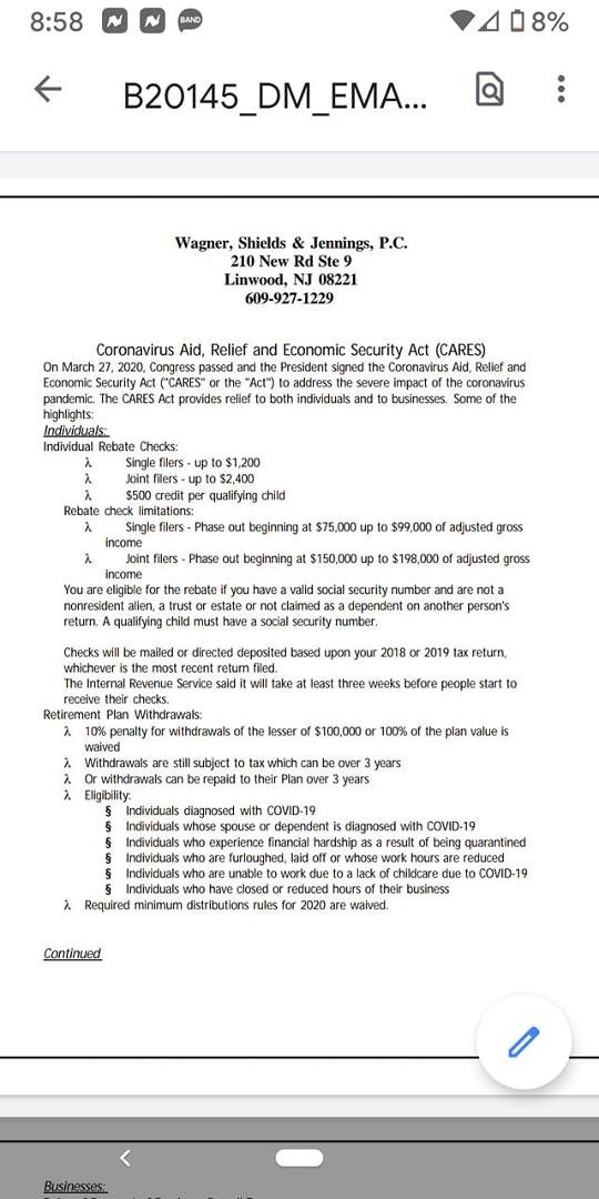 Corona Aid Relief and Economic Security Act information from a trusted  accounting firm.