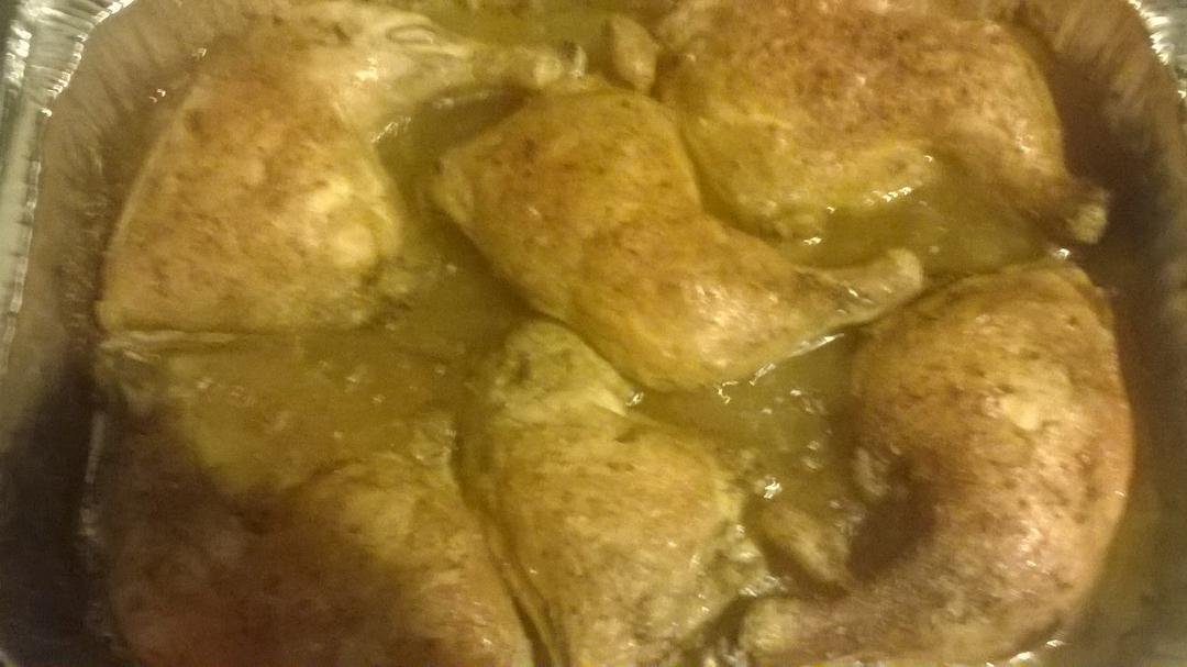Cooking pans of herbed baked chicken!!