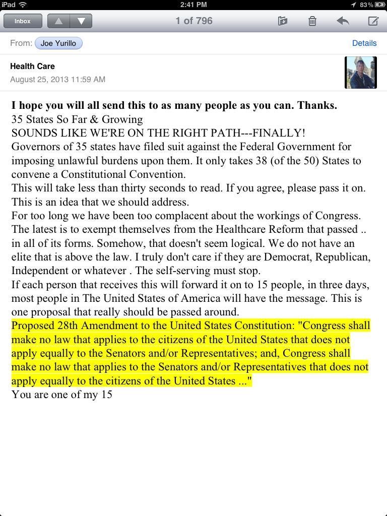 This is the only way I know how to copy from email and posy on FB using an I pad? Hope you can blow it up to read it as this is something that has to happen if we are ever to reverse the downward spiral that Congress is cr