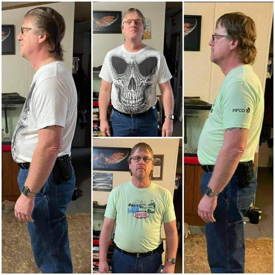 So been on a diet with my son Bill Gergely Jr.for a week and 3 days. I am down 12lbs from start and feeling a lot better every day. We have had are tough times but will get thought it no matter what we have in fount of us.