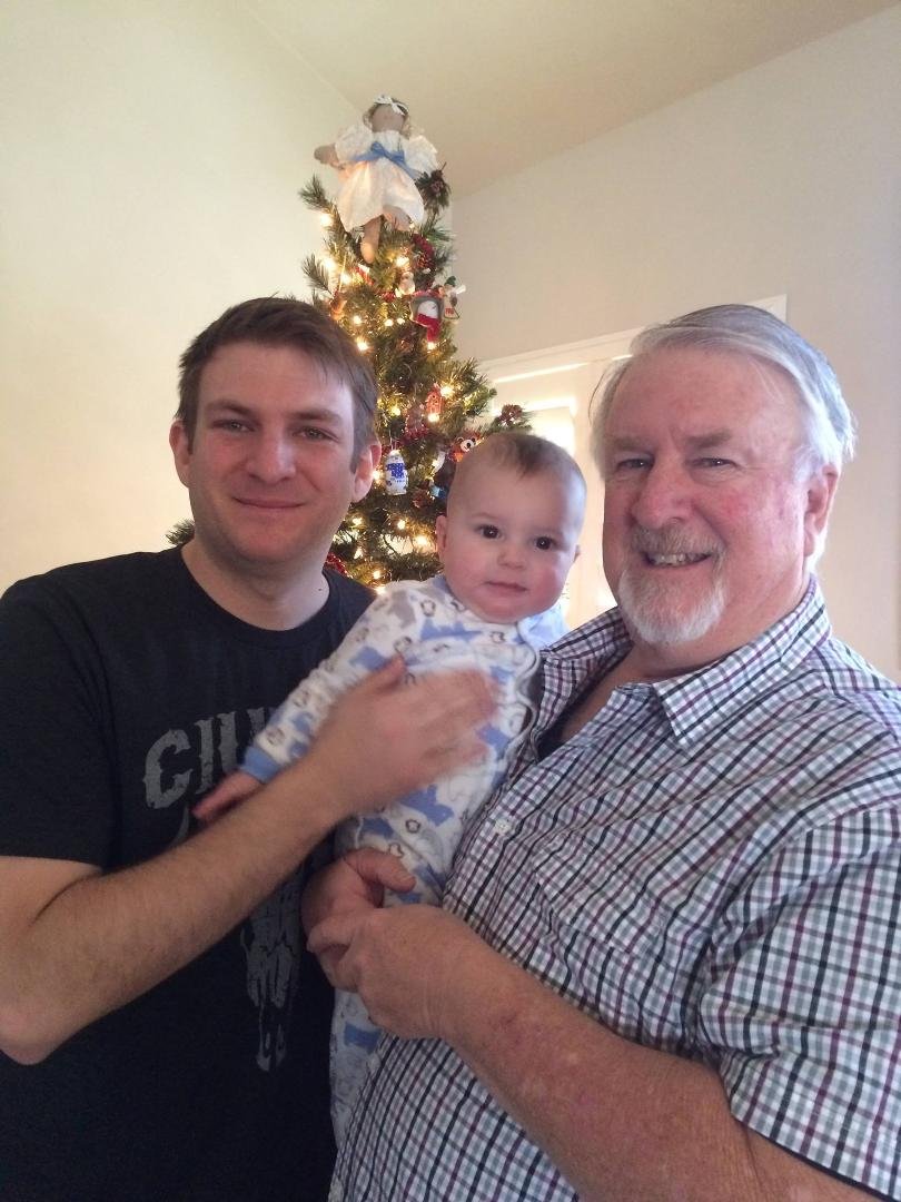 Three generations ! With my son Christopher and grandson Bennett .