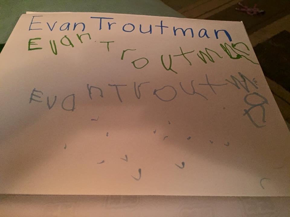 The 2nd time Evan wrote his last name!! 07/19/2015
