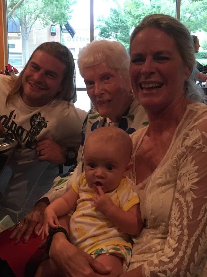 4 generations celebrating Adam Spencer's BD with Meg Spencer..aka Grandma, Doris...Great Grandma, Granddaughter Dakota, Jennifer Spencer, Tori Spencer. Fun time!