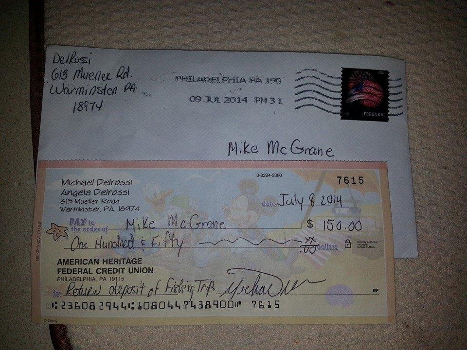 So the DOUCHE BAG PARAMEDIC from the Fishing Trip Scam finally sent the check. After 2 years. Now for the "Bounce Test*. We shall see.