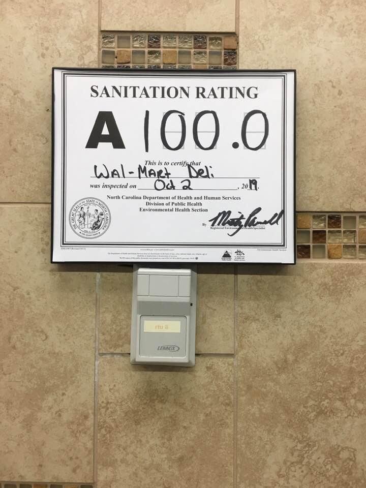 We got a 💯✅ sanitation grade from the health department. Walmart Deli is really doing great ‼️❕❗️❕❕‼️‼️