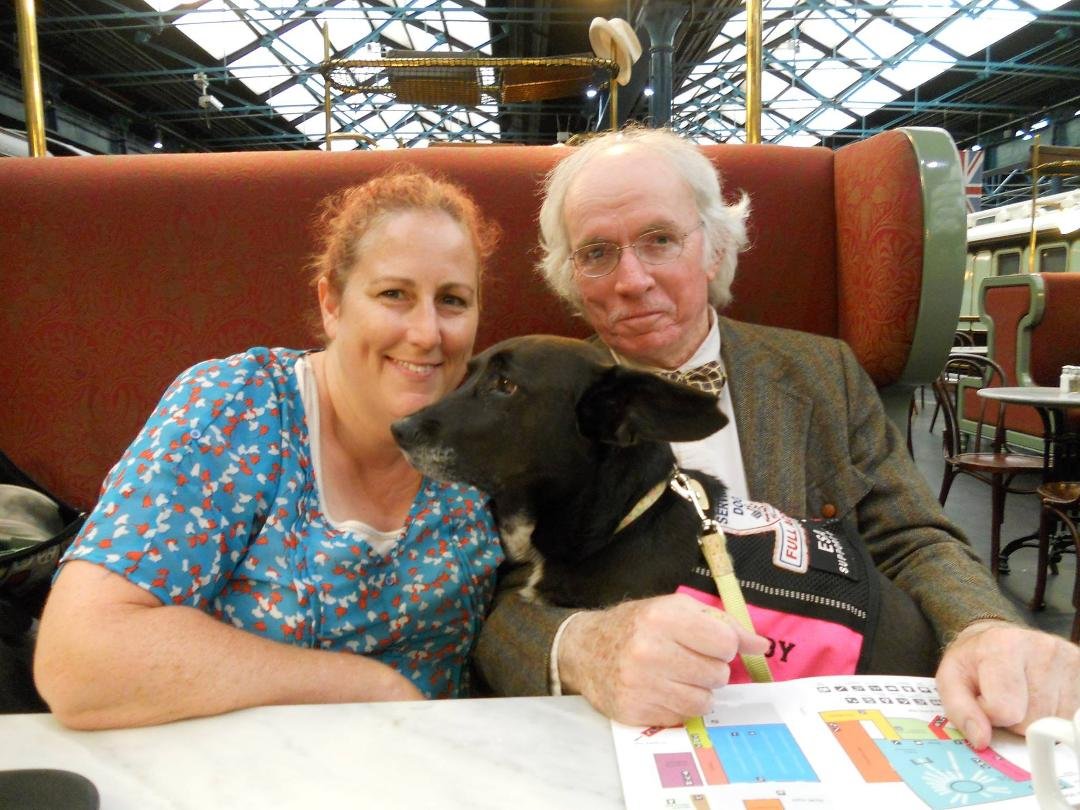 My friends from the US, Ed King, Liz McMahon, and Ruby, during their recent trip to the UK, at the York Railway Museum cafeteria.. Great seeing you guys! :-) xx