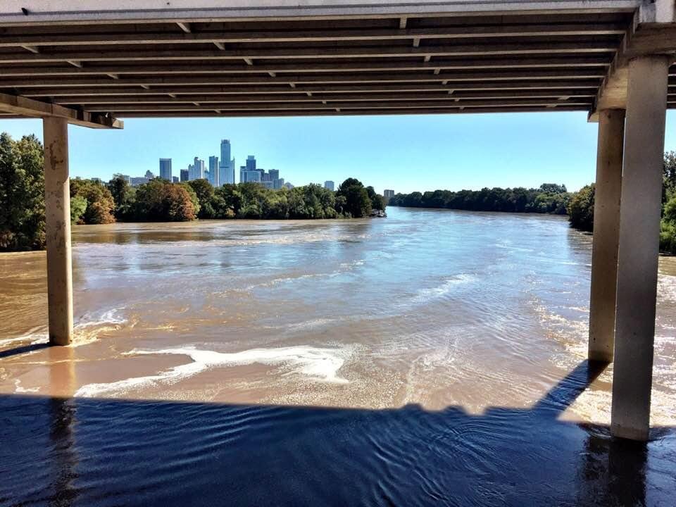 Lady Bird Lake, still swelled this morning