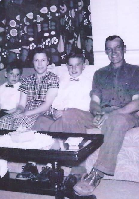 This picture was taken April 17, 1955. A treasure of memories. Jeff, Aunt Thelma, Syd and Uncle Edgar.