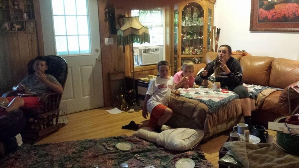 Rainy summer day at Gma Tones.. Parlor Picnic with Ritz, cookie dough butter, hot chocolate, toast, poker, On Demand movies....and good buddies..