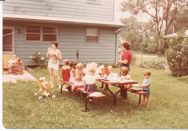 Backyard part for a birthday, I assume .Deb Rafferty and neighbor Debbie Valenzuela supervising. Around early 80's,