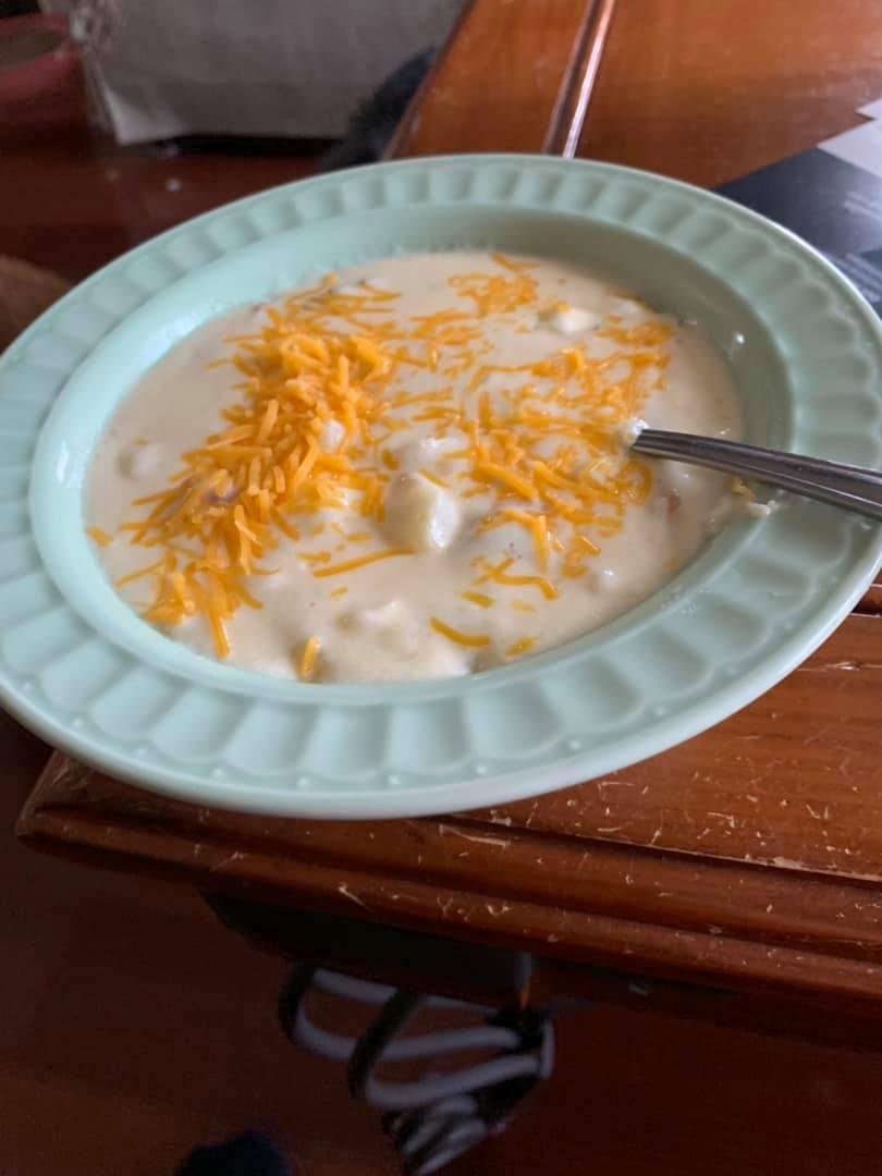 Black Angus Baked Potato Cheese soup. I may have an appointment with my rolaids bottle tonight but worth it.