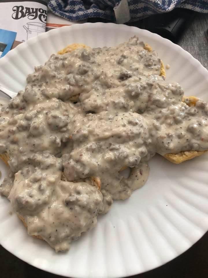 Sausage gravy and biscuits..,