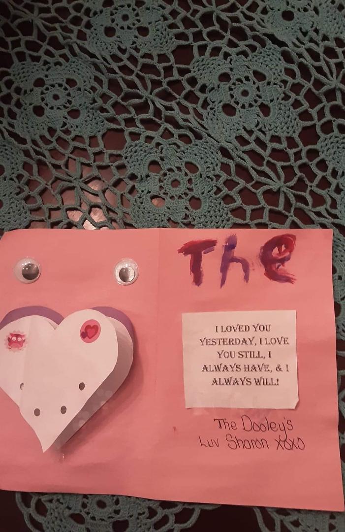 So nice of Sharon to remember me for this upcoming Valentines Day. I miss visiting homes during the last 2 years  but at least once a week I drop off some treats on her patio at Helen's Haven. So nice today that I picked up
