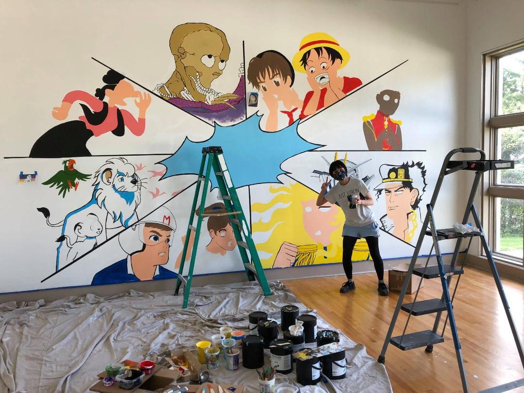 new mural..history of manga...done at Main Line art center...Haverford PA...started last week..will finish after holiday
