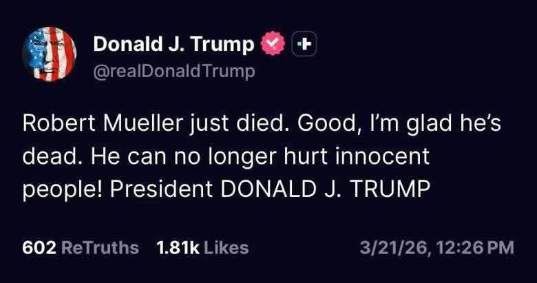 What's insane is that Mueller saved Trump from any consequences. Robert Mueller's conservative cowardice in refusing to indict Trump is directly responsible for the fascist mess we're dealing with now.
Trump should be grat