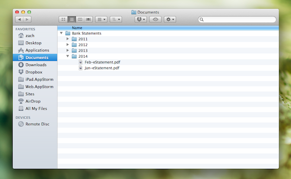 organizing bank statements in folders in finder