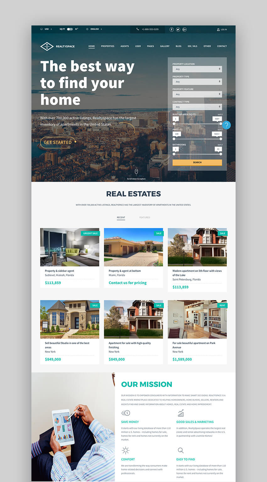 RealtySpace - Profesional tema de WordPress para inmobiliaria