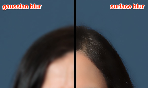 Gaussian Blur and Surface Blur compared side-by-side