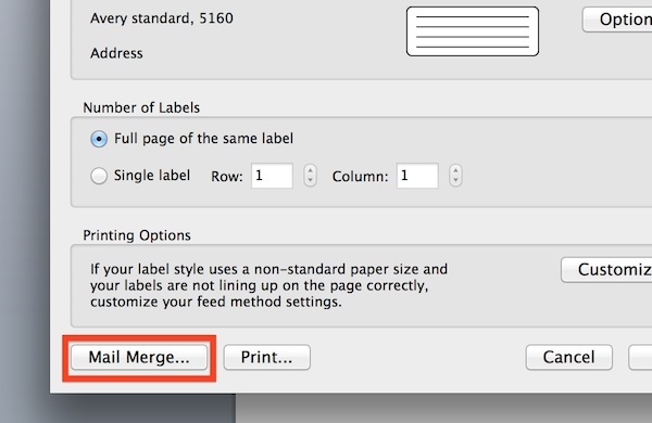 printing labels in word for mac 2011