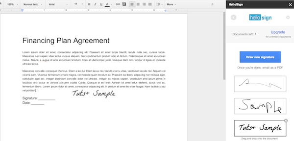 Signing documents in Google Docs
