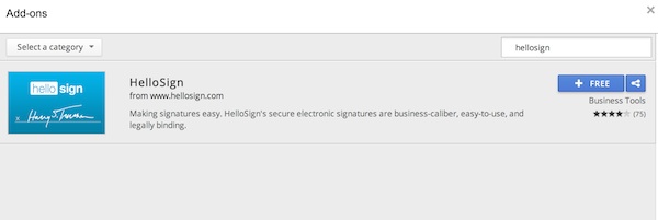 Adding the HelloSign Google Docs add-on