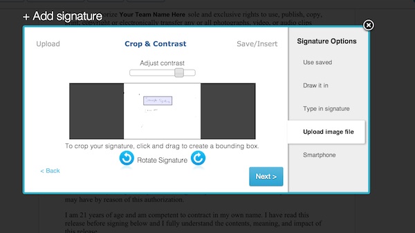 Editing a scanned signature
