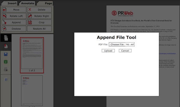 Merging documents with the append tool