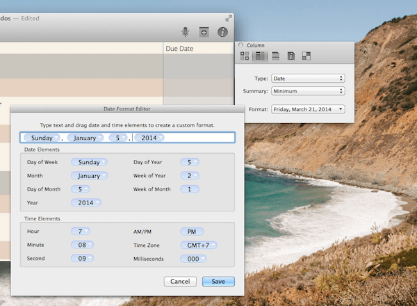 Customize columns in OmniOutliner