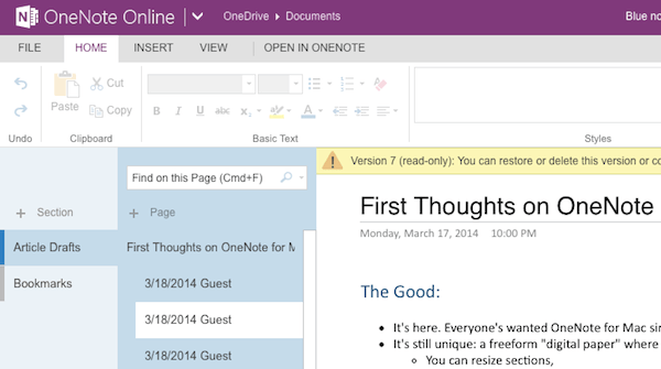 Roll-back to previous versions of notes