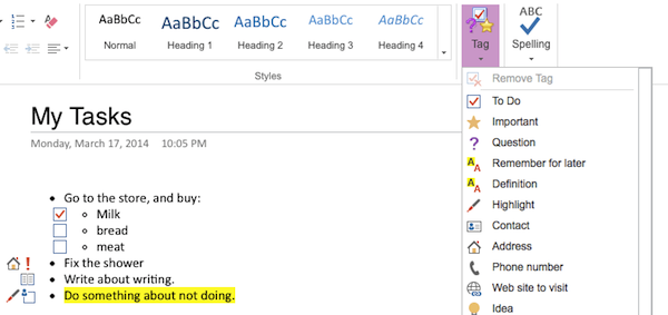 add tags to OneNote notes
