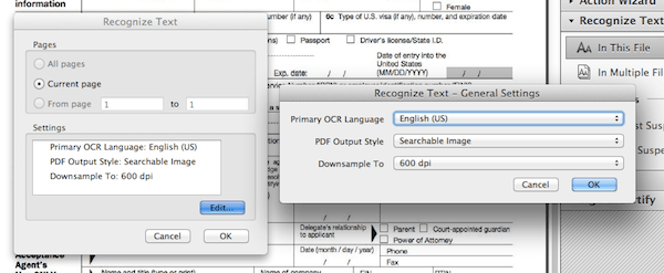 Acrobat OCR settings