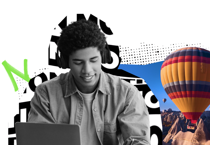 Person with headphones on working