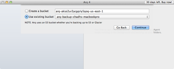 Arq Backup Setup Choose S3 Bucket