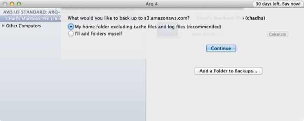 Arq Default Backup Selection