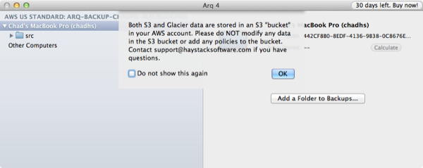 Arq S3 Do Not Modify Warning