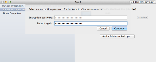 Arq Set Encryption Password