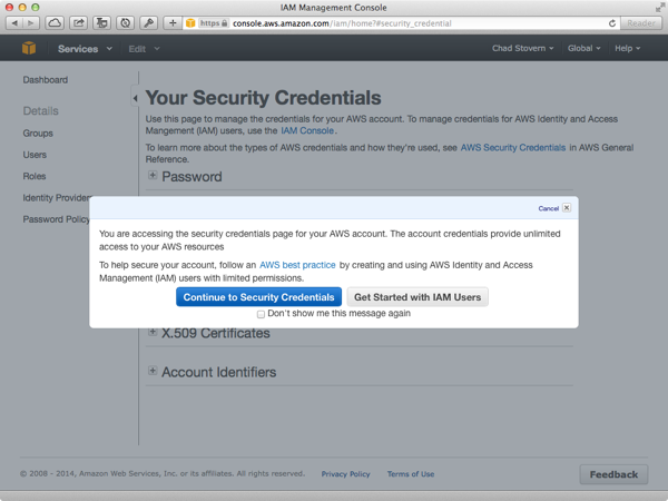 Amazon Web Services IAM User Panel