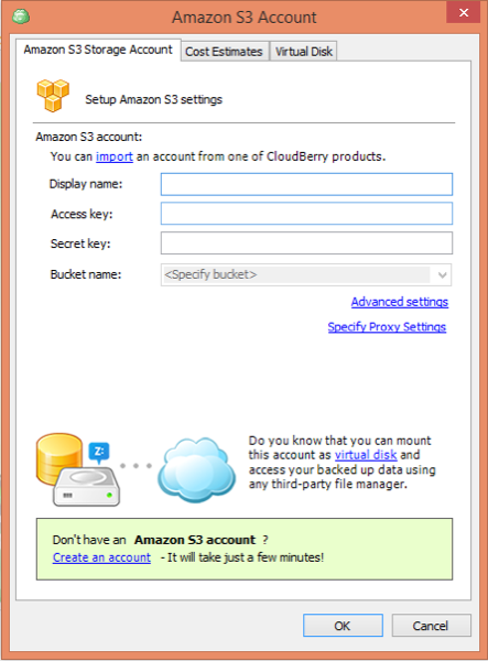 CloudBerry AWS S3 Account Info