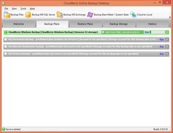 CloudBerry Backup Status Screen Two