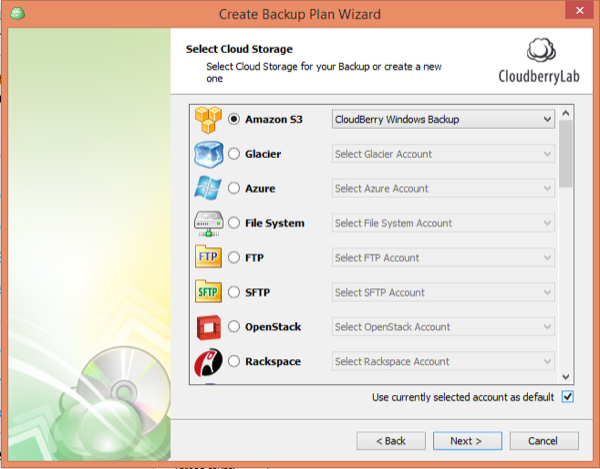 CloudBerry Backup Wizard Select S3