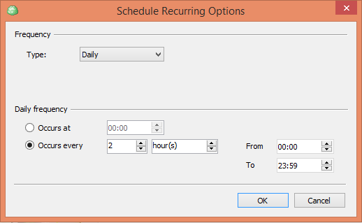 CloudBerry Backup Wizard Recurring Options